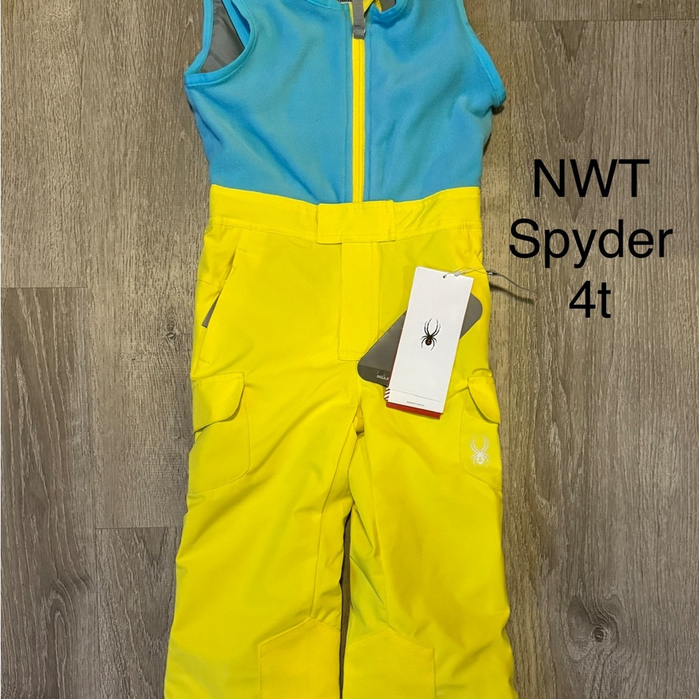 Spyder Kids' Blue and Yellow Ski Suit snow pants Velcro new winter